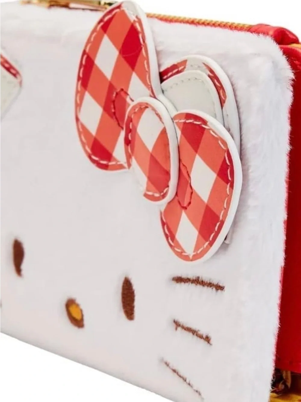 Loungefly Hello Kitty White Faux Fur Wallet with Red Gingham Bow Accent❤️❤️❤️❤️